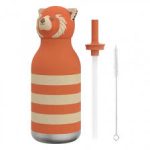 בקבוק תרמי אסובו בסטי פנדה אדומה נירוסטה חם/קר 460 מ"ל עם קש