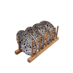 صحن سيراميك زهور أزرق حافة بنية 15 سم