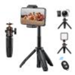 K&F Concept Tripod Phone Selfie Stick, Black And Orange With Bluetooth Remote Control + Gopro Adapter - KF09.127 תלת רגל ומוט סלפי לטלפון עם שלט רחוק בלוטות' ומתאם למצלמת GOPRO