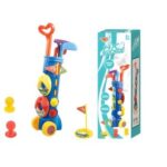 ערכת מיני גולף לילדים – עגלת נגרר ניידת , מחבטים , חורים וכדורים